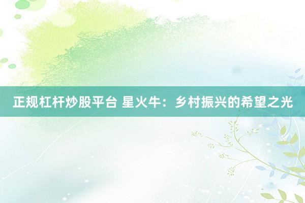 正规杠杆炒股平台 星火牛：乡村振兴的希望之光