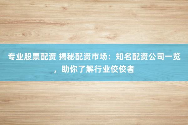 专业股票配资 揭秘配资市场：知名配资公司一览，助你了解行业佼佼者