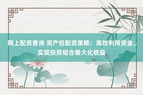 网上配资查询 资产包配资策略：高效利用资金，实现投资组合最大化收益