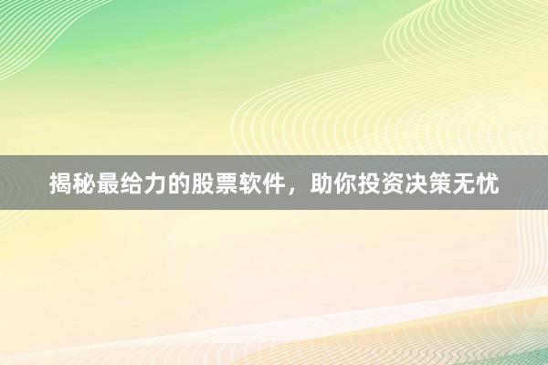揭秘最给力的股票软件，助你投资决策无忧