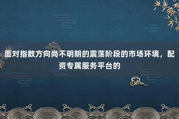面对指数方向尚不明朗的震荡阶段的市场环境，配资专属服务平台的