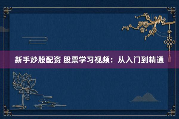 新手炒股配资 股票学习视频：从入门到精通