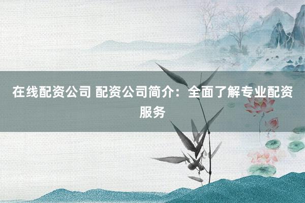 在线配资公司 配资公司简介：全面了解专业配资服务