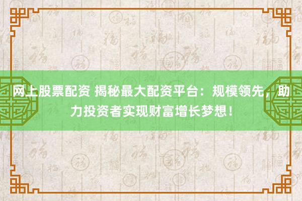 网上股票配资 揭秘最大配资平台：规模领先，助力投资者实现财富增长梦想！